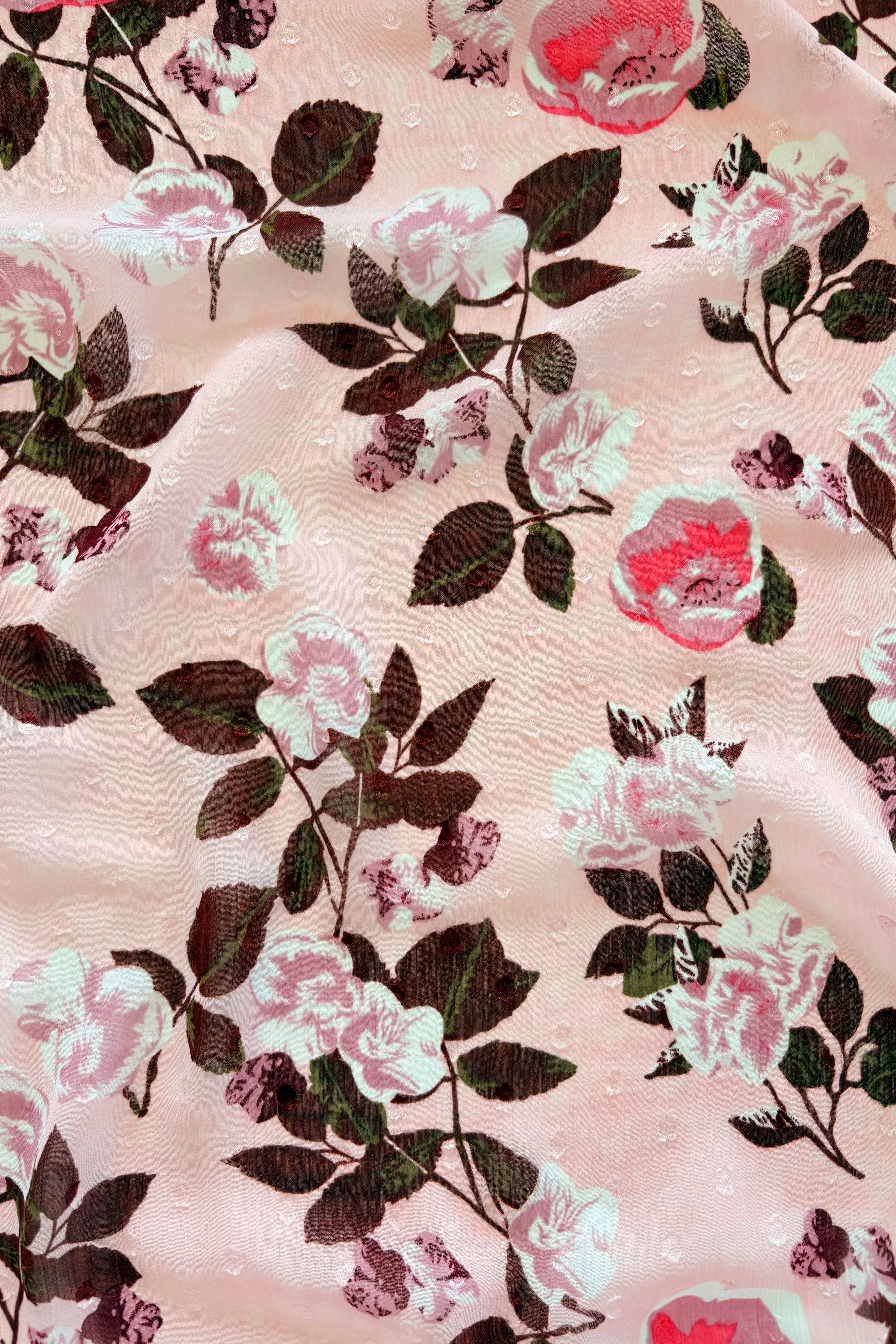 Chiffon pointelle rose /chocolat