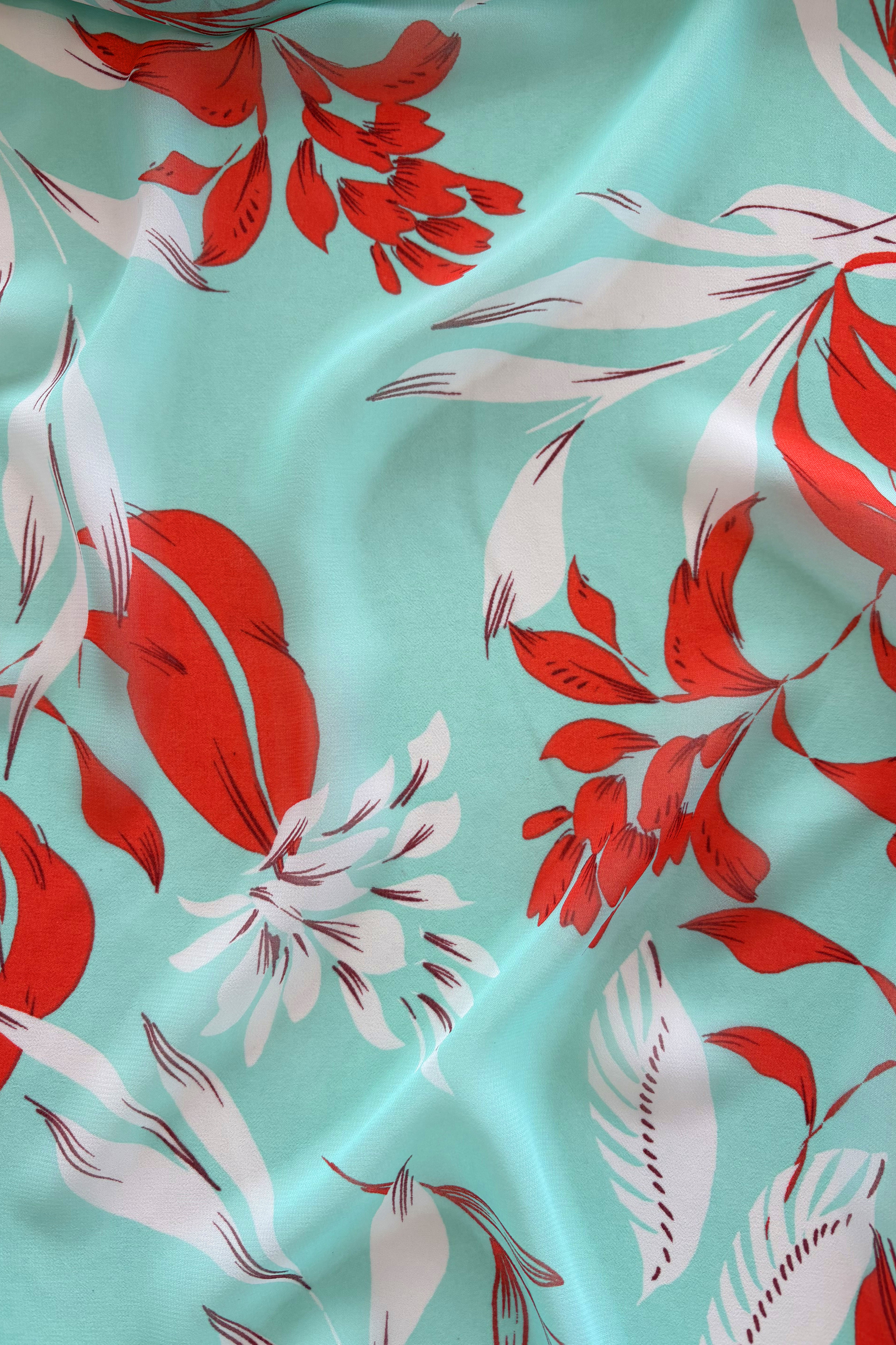 Chiffon fleur menthe/orangé