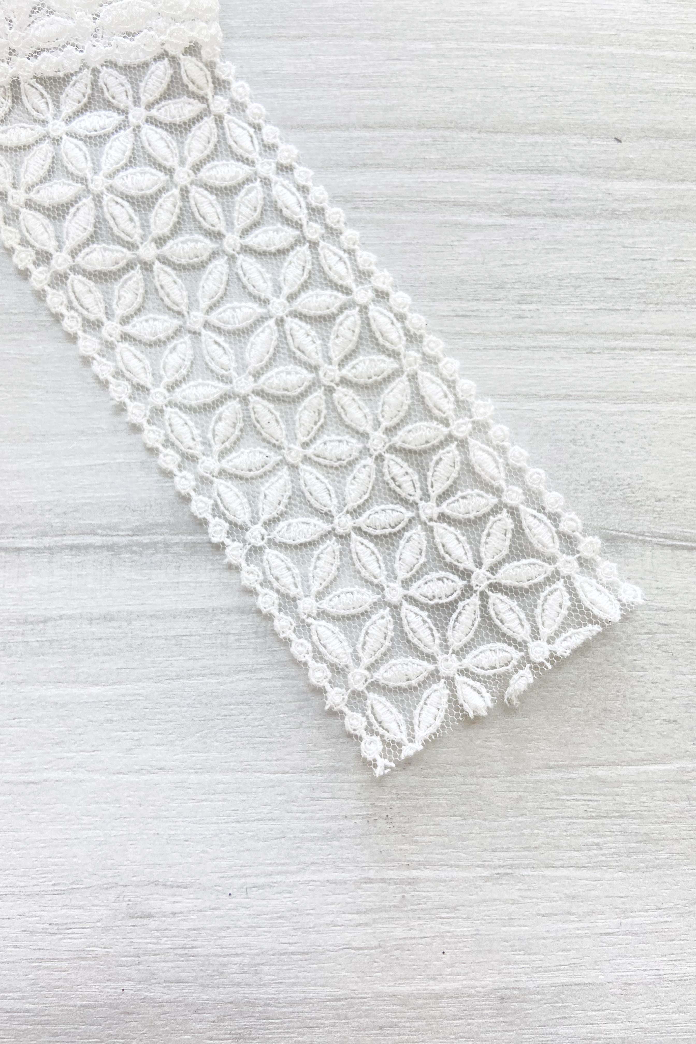 Dentelle tulle brodée blanc cassé