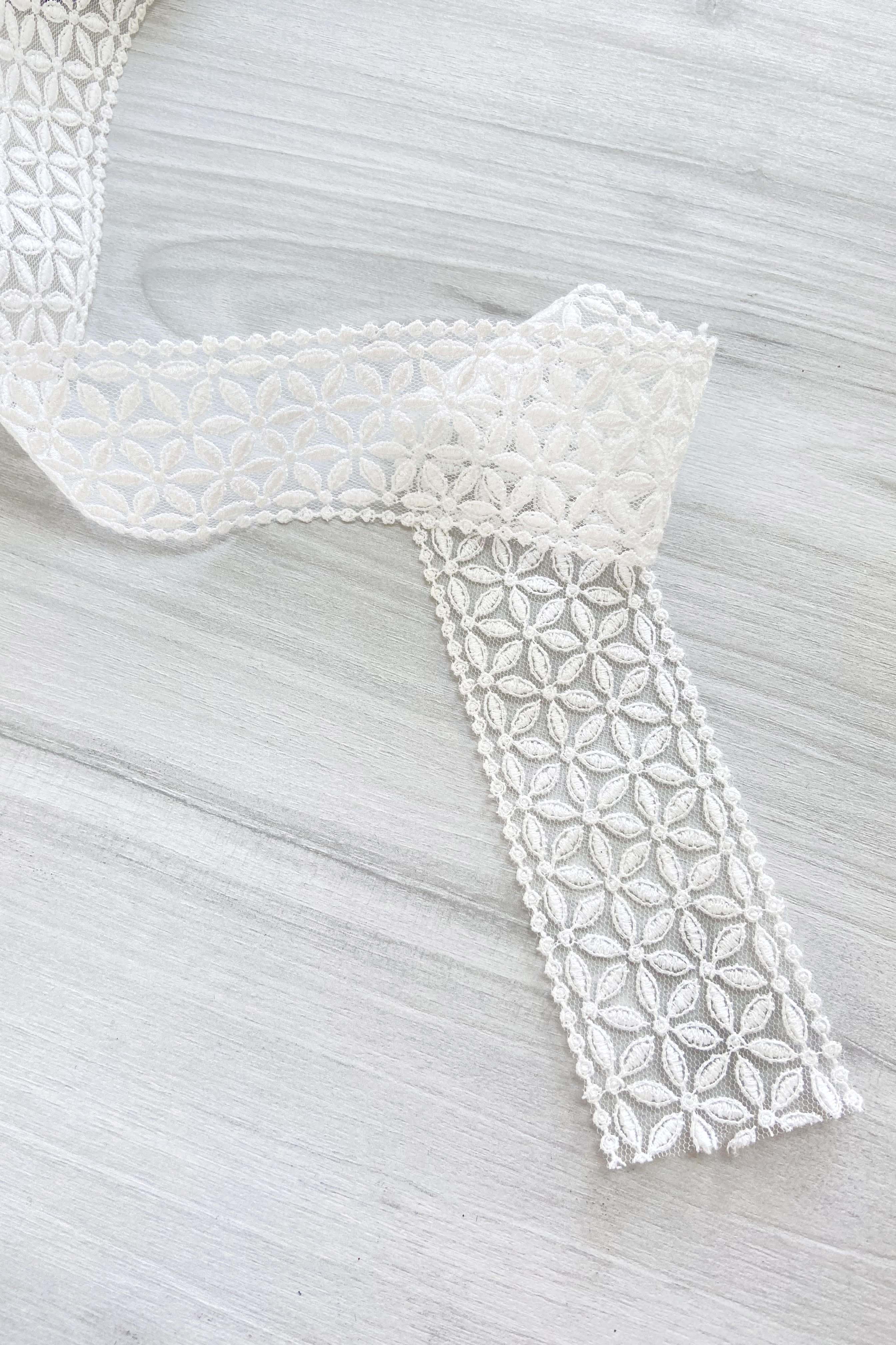 Dentelle tulle brodée blanc cassé