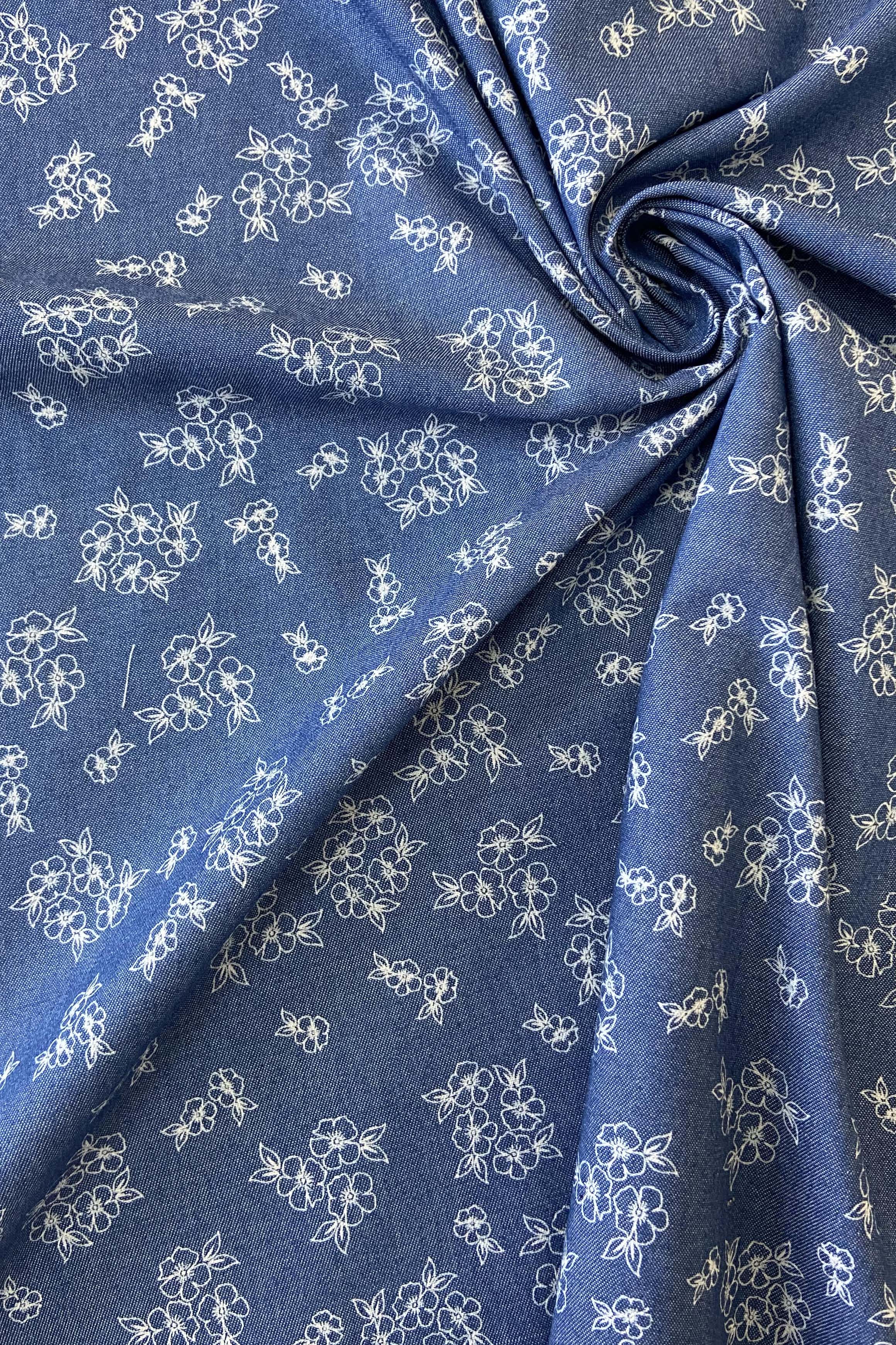 Cotonnade fleuri jeans bleu