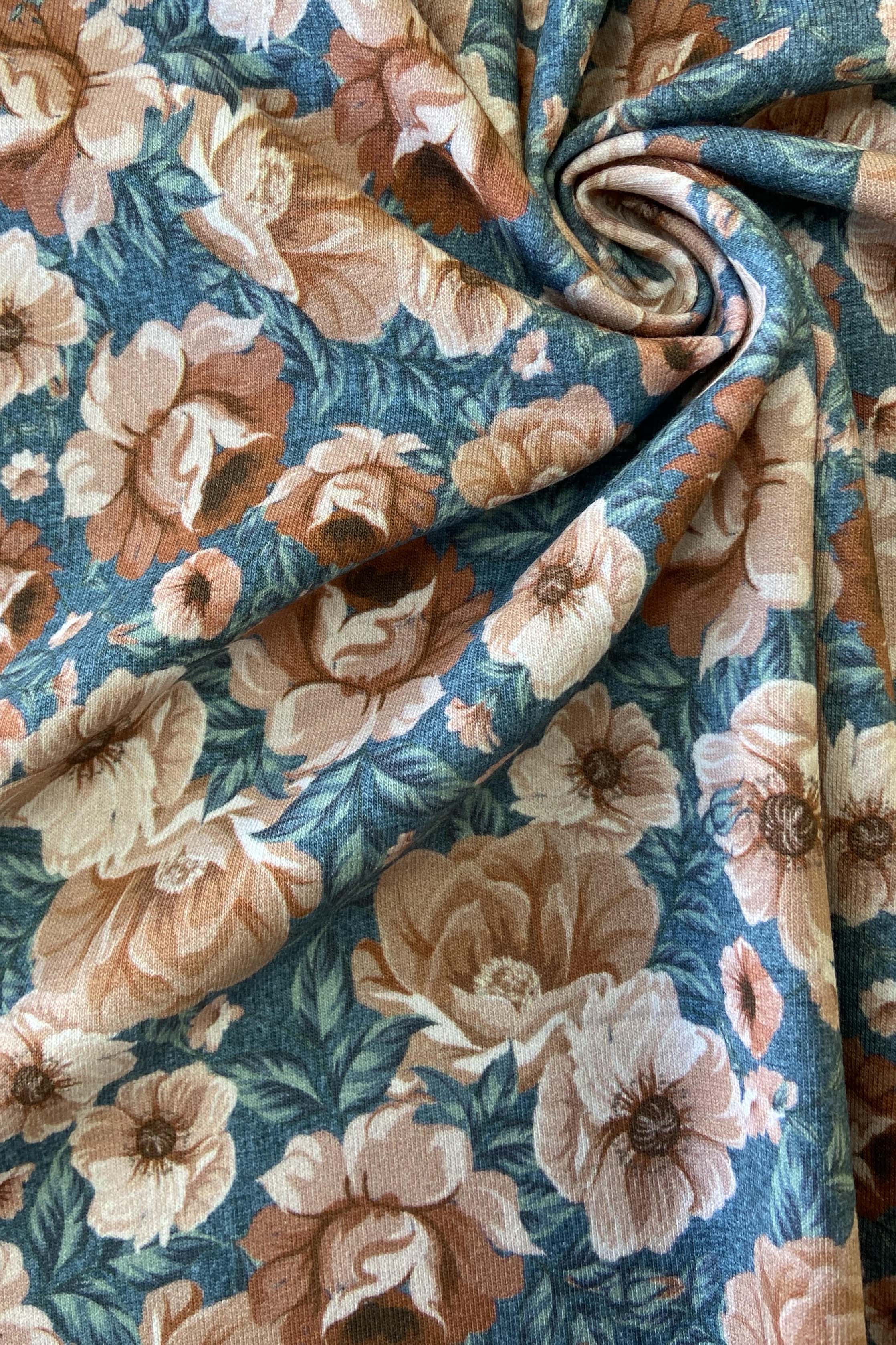 French terry jersey - flowered blue