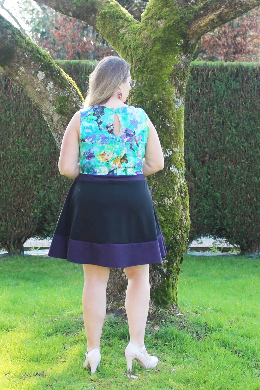 Anna Field Women's Elbow Sleeves Geometric Print Stretch A-Line Summer Day  Dress